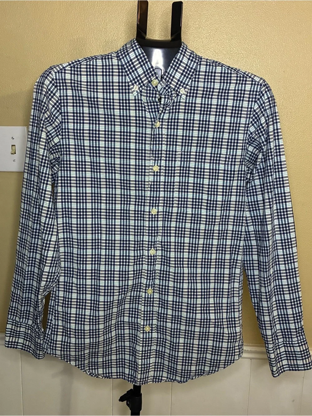 J. Crew Navy and White Plaid Button-Down Shirt